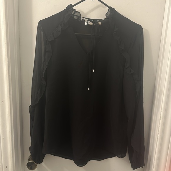 New Calvin Klein Womens Sheer Tie Neck Blouse, Black size small - Picture 9 of 13